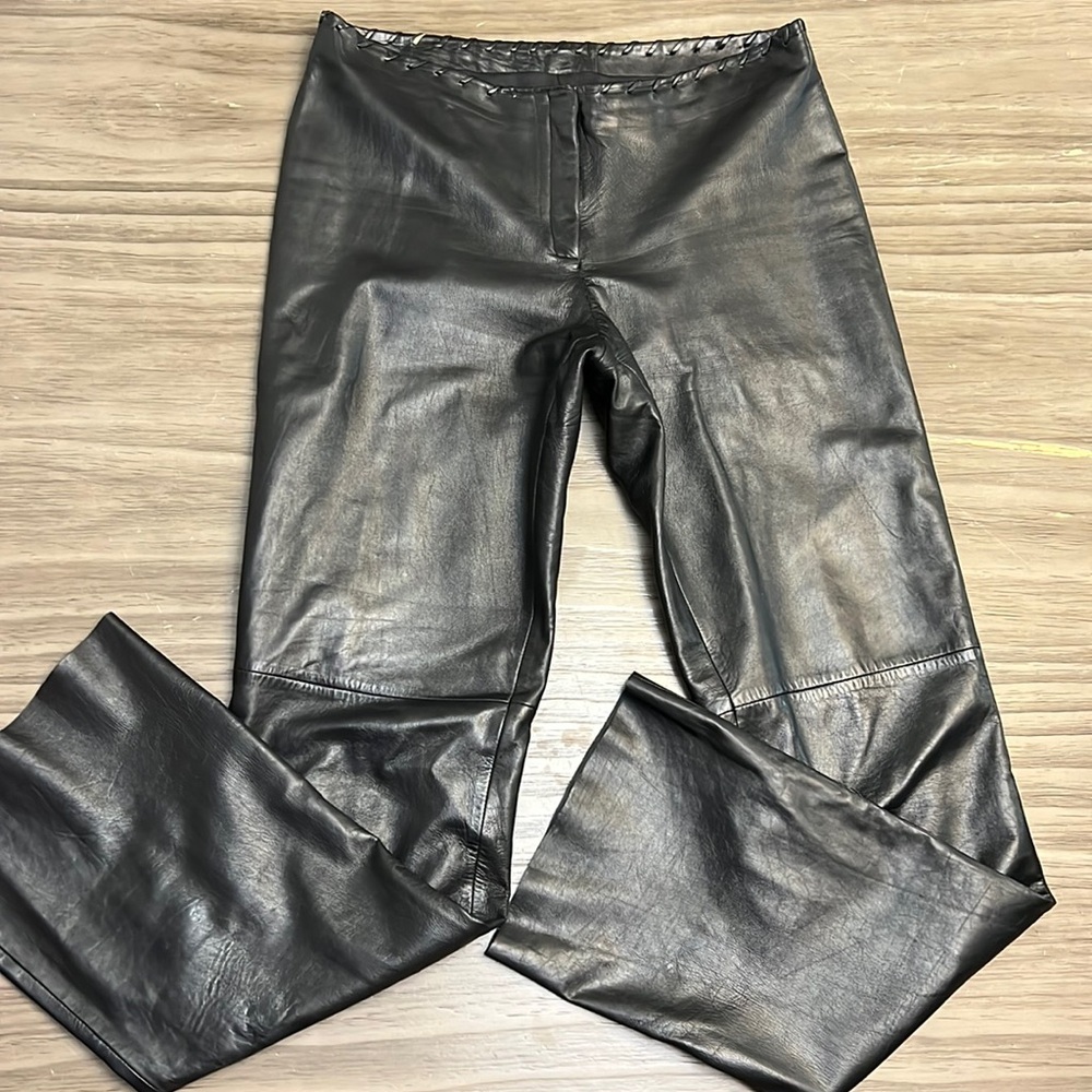 Cache Black Faux Leather Flared Pants